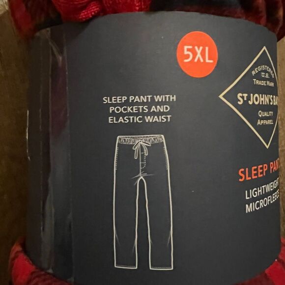 NWT ST. JOHN’S BAY Mens 5XL Lightweight Microfleece Big Pajama Pants Pockets Red - Picture 4 of 5